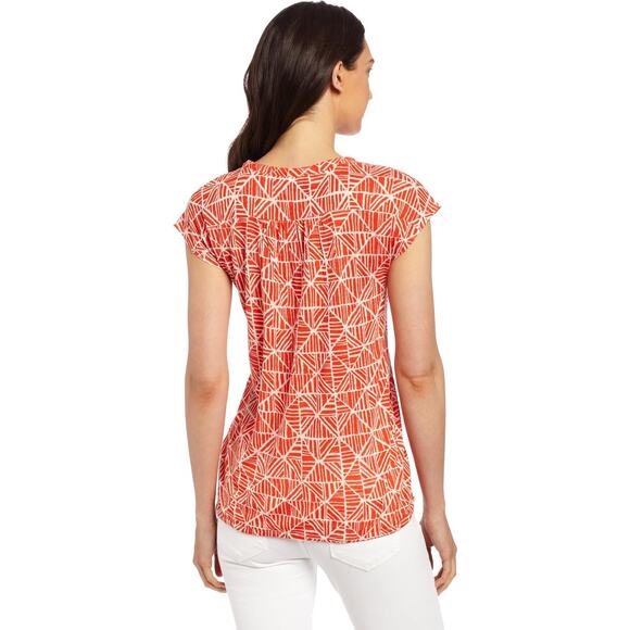 Lucky Brand Marny Mosaic Tile Top Orange White Tie Hem V Neck Boho Womens Medium - Picture 9 of 9